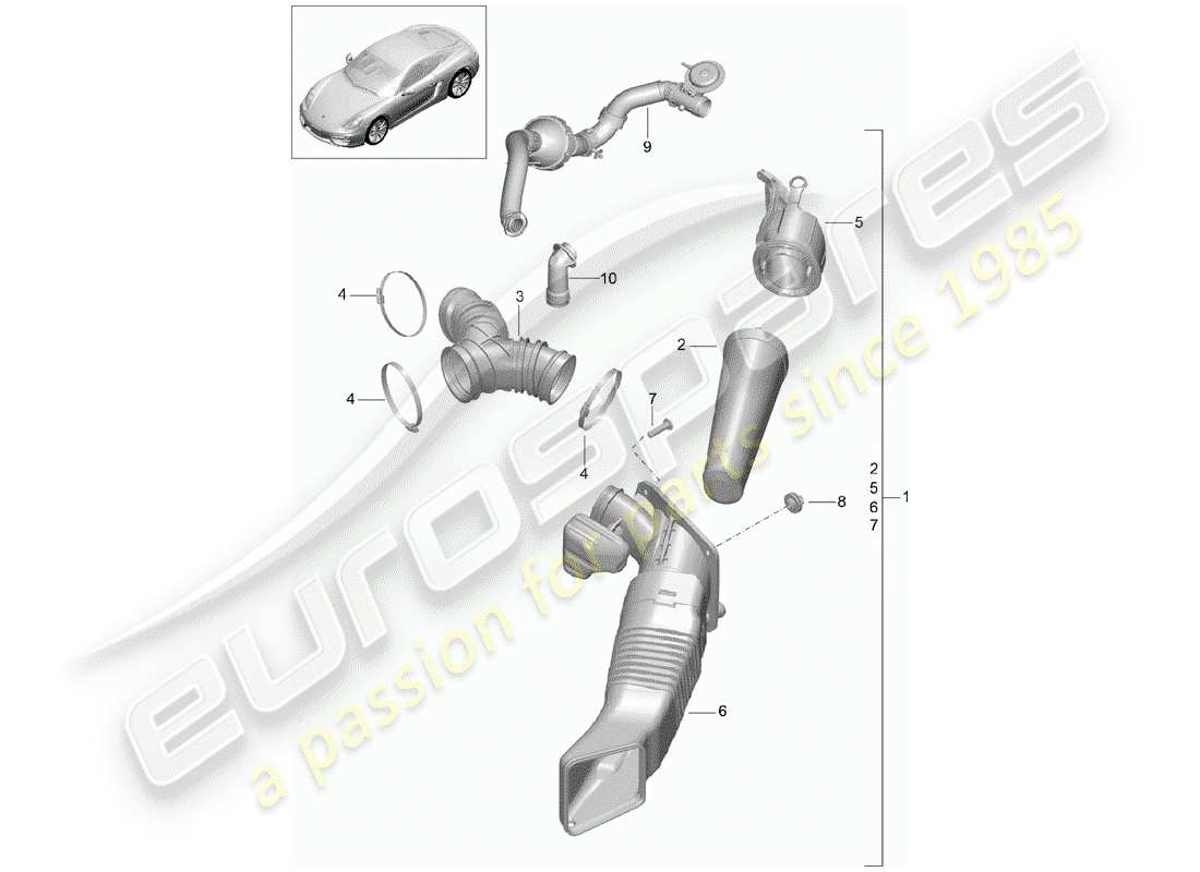 porsche 2015 (981 cayman) diagrama de piezas del limpiador de aire
