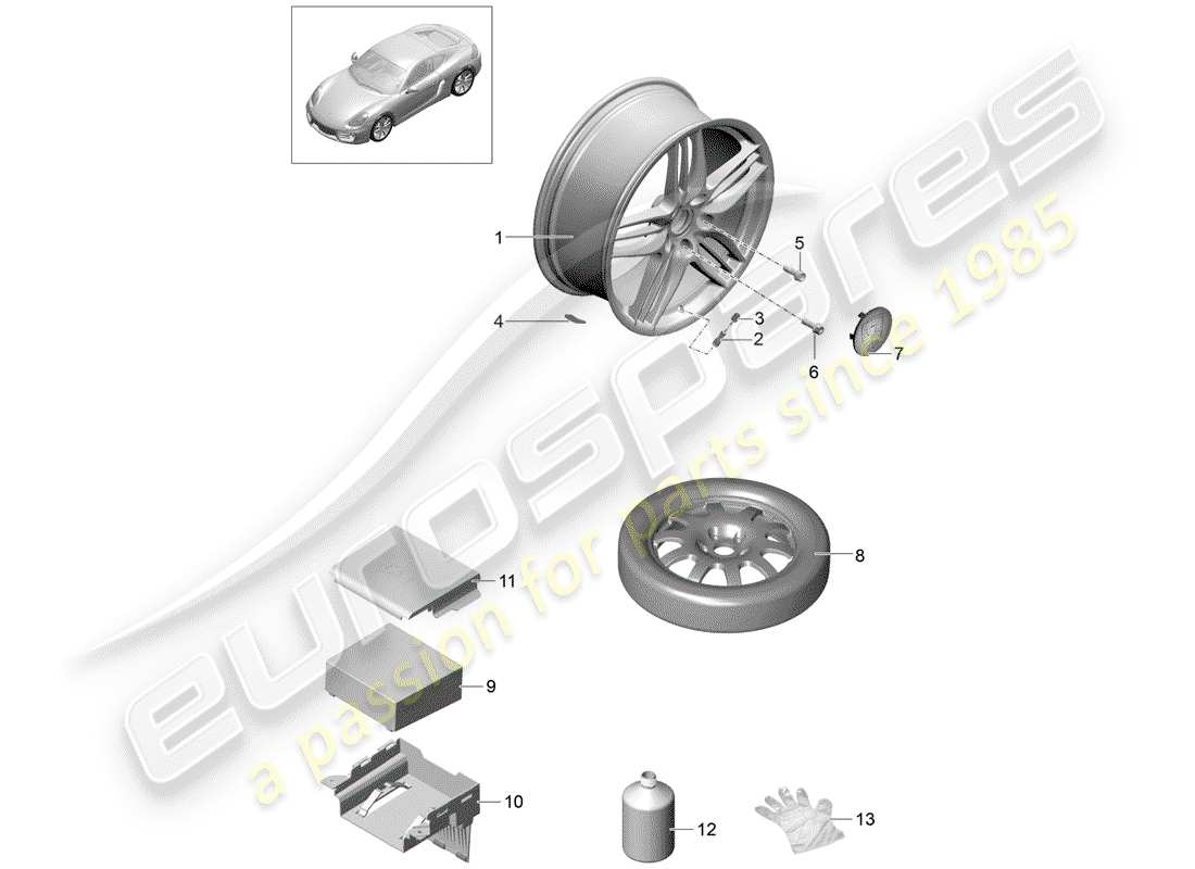 porsche cayman 981 (2015) diagrama de piezas de ruedas