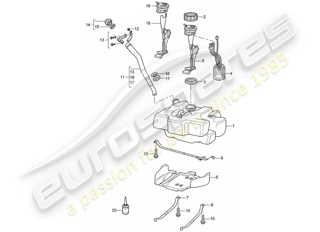 porsche 2008 (987 cayman) depósito de combustible diagrama de piezas