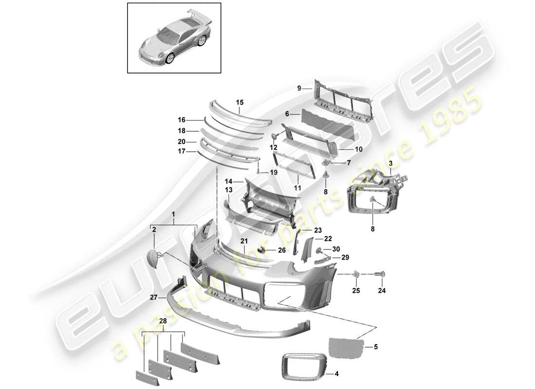 porsche 2016 (991-1 turbo) diagrama de piezas del parachoques