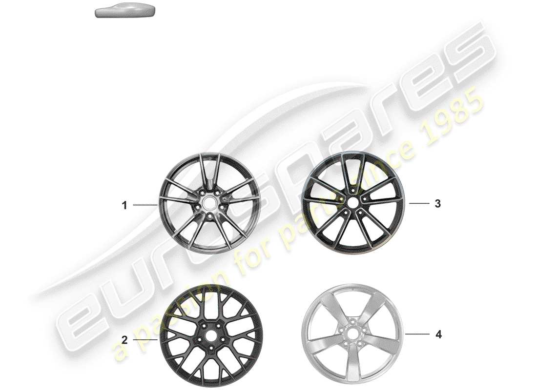 porsche 2019 (992-1) rueda de aleación diagrama de piezas