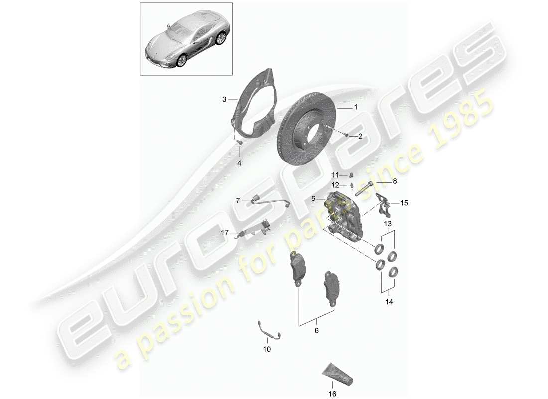 porsche 2014 (981 cayman) frenos de disco diagrama de piezas