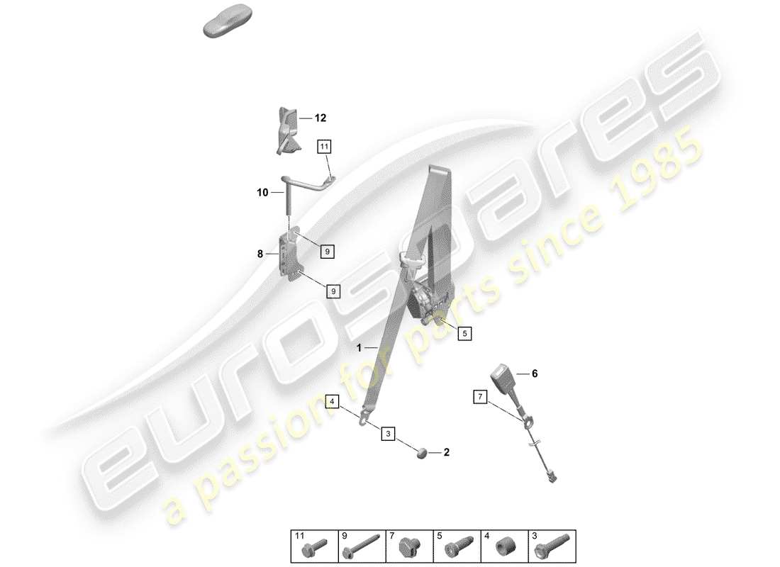 porsche 2019 (718 boxster spyder) cinturones de seguridad diagrama de piezas