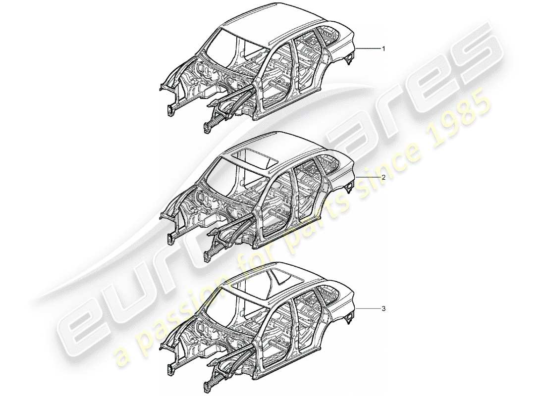 porsche 2003 (cayenne e1 9pa) diagrama de piezas de la carrocería del coche
