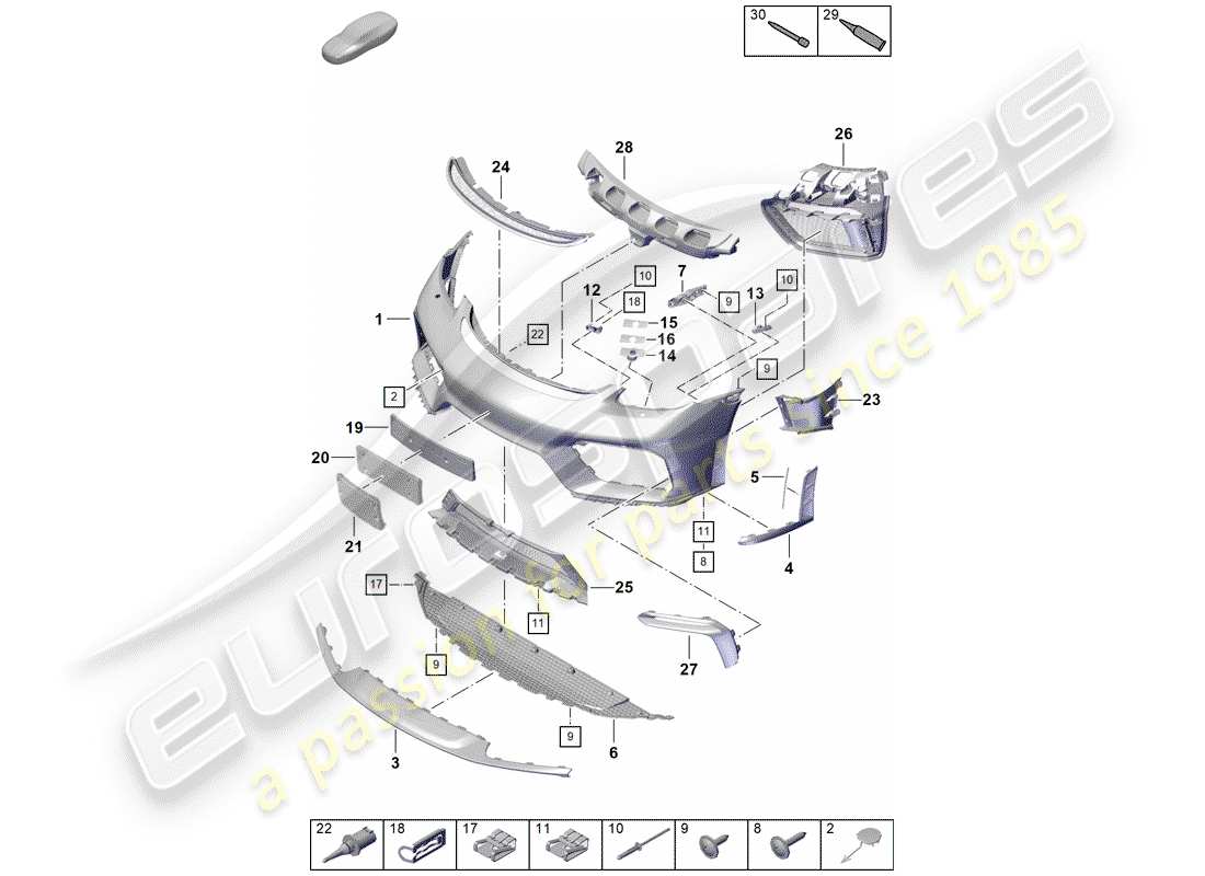 porsche 2020 (718 boxster spyder) parachoque diagrama de piezas