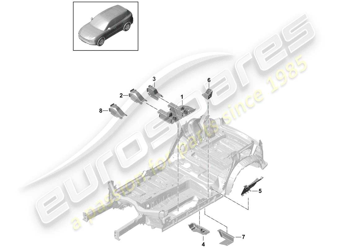porsche 2020 (cayenne e3 9ya/9yb) placas de piso diagrama de piezas