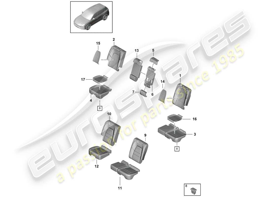 porsche 2020 (cayenne e3 9ya/9yb) diagrama de piezas de seat