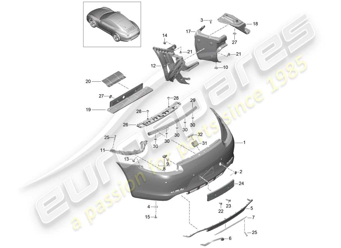 porsche 2015 (991-1) parachoque diagrama de piezas