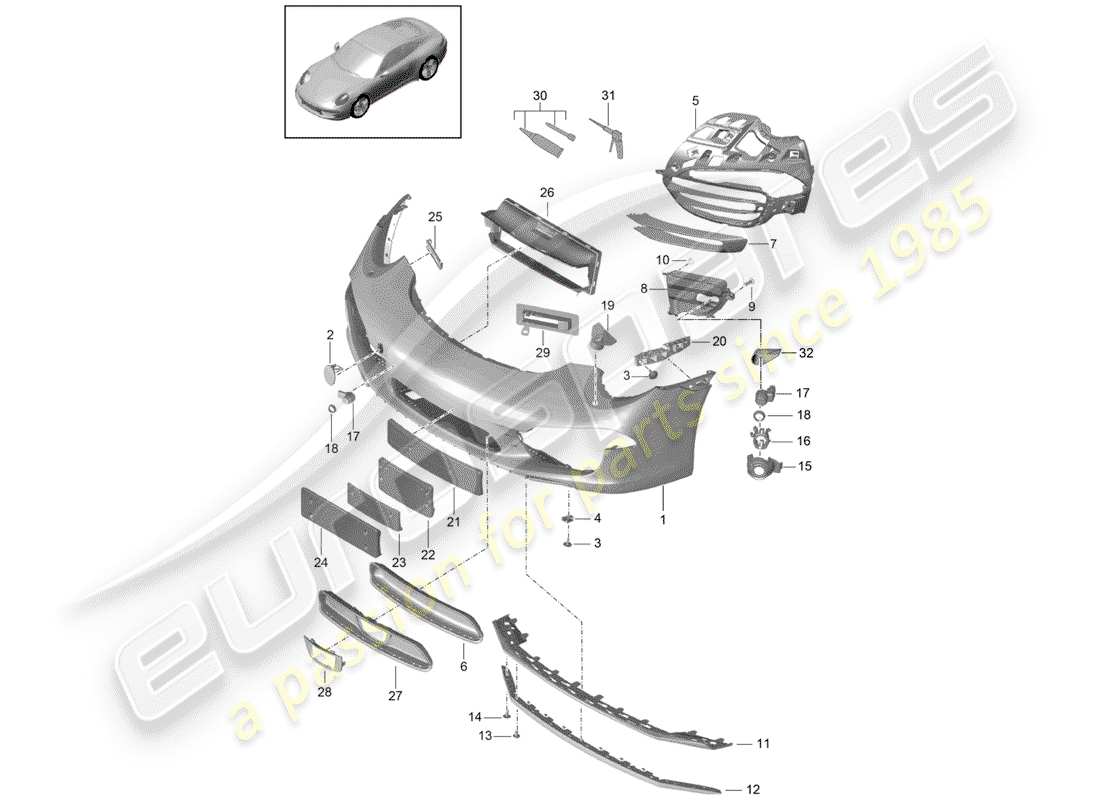 porsche 2015 (991-1) parachoque diagrama de piezas