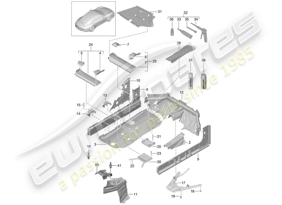 porsche 2015 (991-1) diagrama de piezas del piso