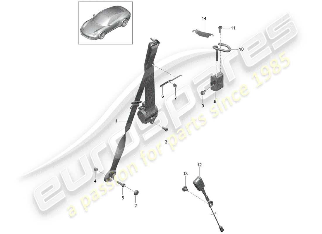 porsche 2015 (991-1) cinturón de seguridad de tres puntos diagrama de piezas