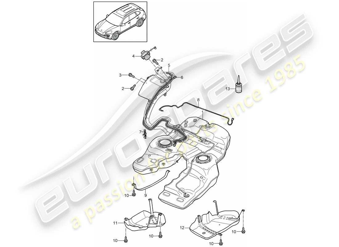 porsche 2017 (cayenne e2 92a) diagrama de piezas del tanque de combustible