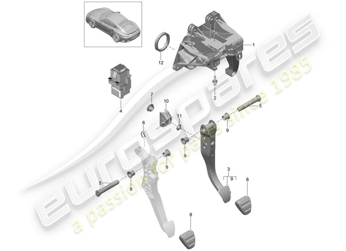 porsche 991 turbo (2016) freno y acc. diagrama de piezas del conjunto del pedal