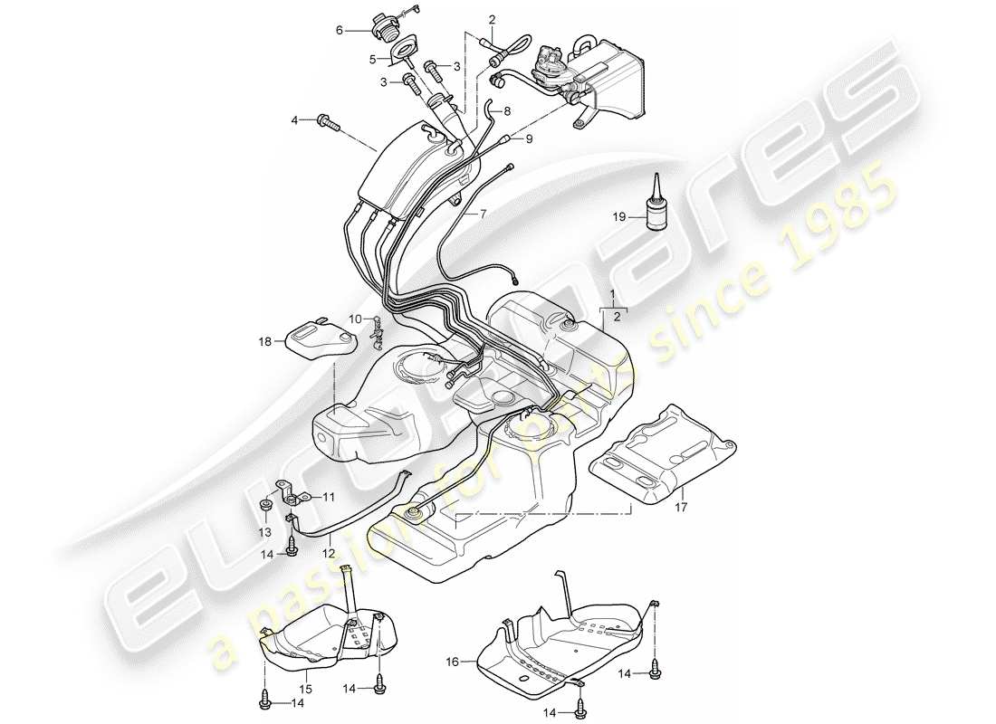 porsche 2008 (cayenne e1 9pa) tanque de combustible con diagrama de piezas