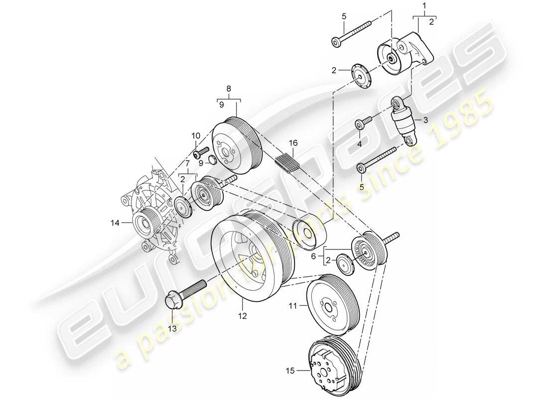 porsche 2008 (cayenne e1 9pa) diagrama de piezas del amortiguador tensionador de correa