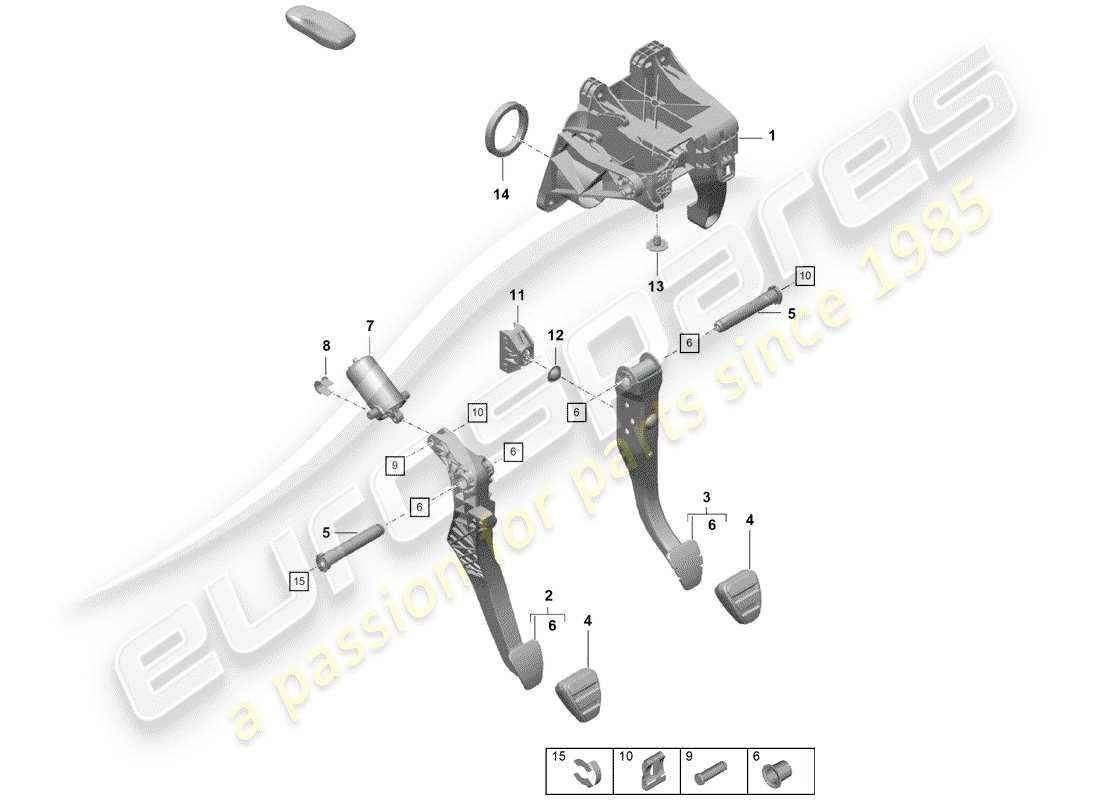 porsche 2020 (718 boxster spyder) brake and acc. pedal assembly diagrama de piezas