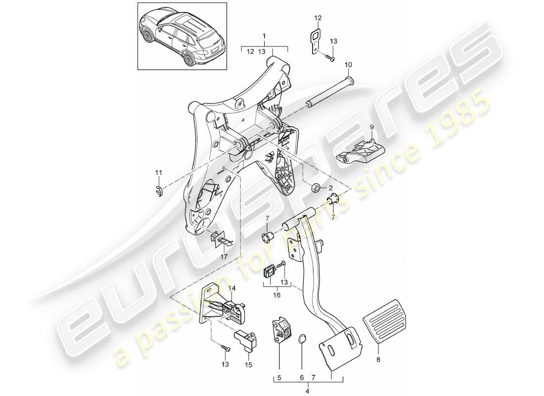 porsche 2012 (cayenne e2 92a) pedales diagrama de piezas
