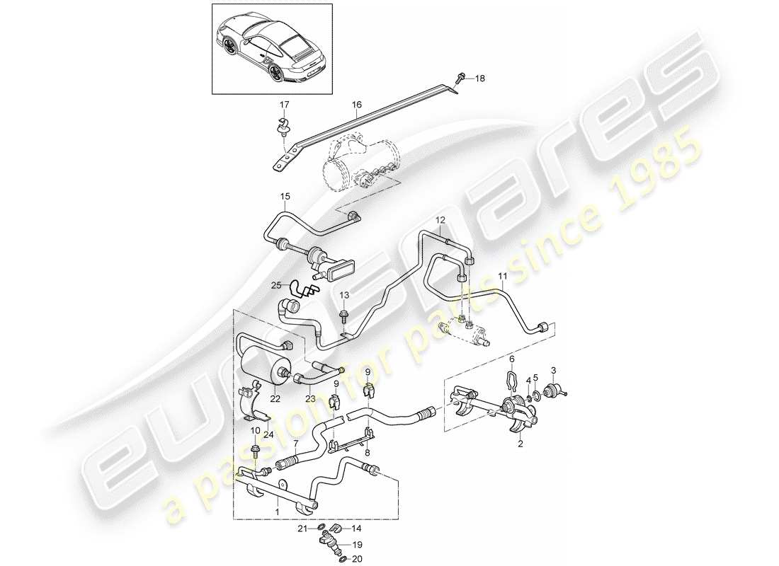 porsche 2012 (997-2 turbo / gt2 rs) tubo de recogida de combustible diagrama de piezas