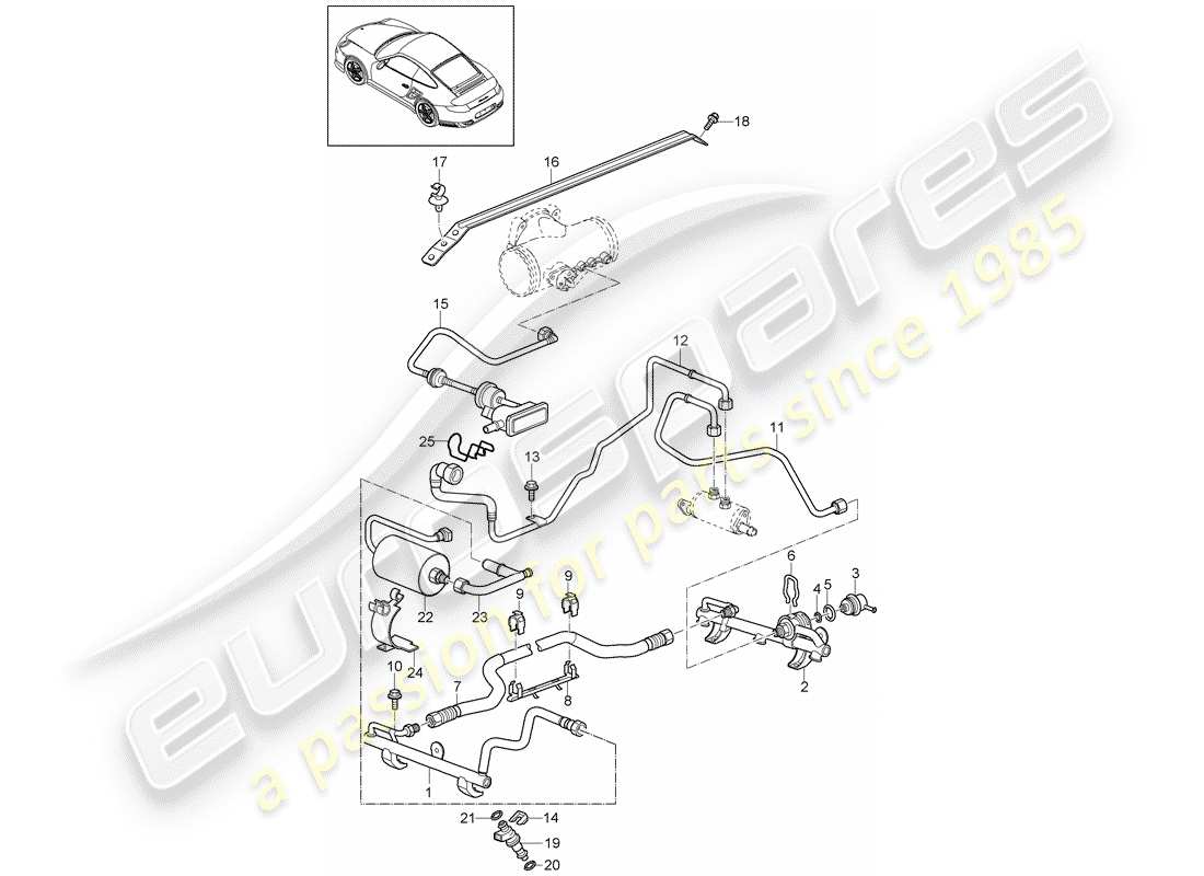 porsche 911 t/gt2rs (2012) diagrama de piezas del tubo de recogida de combustible