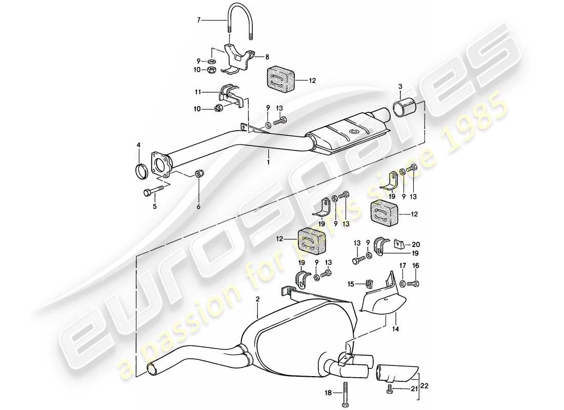 porsche 1986 (928) sistema de escape - silenciador - escape diagrama de piezas
