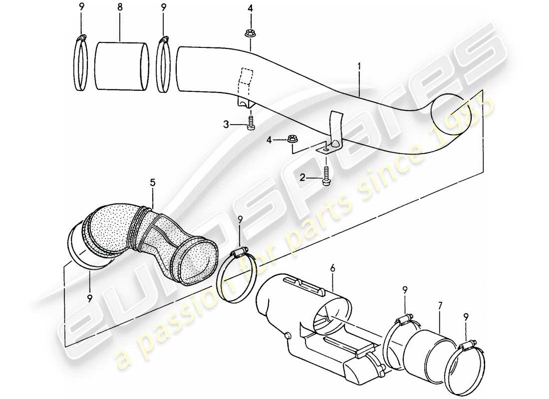 porsche 1998 (993) suministro de aire de calefacción diagrama de piezas
