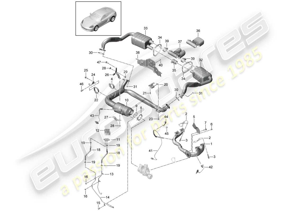 porsche 718 cayman (2020) diagrama de piezas del sistema de escape
