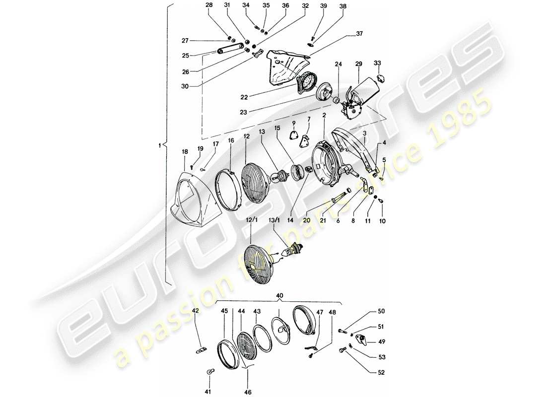 porsche 1972 (914) diagrama de piezas del faro