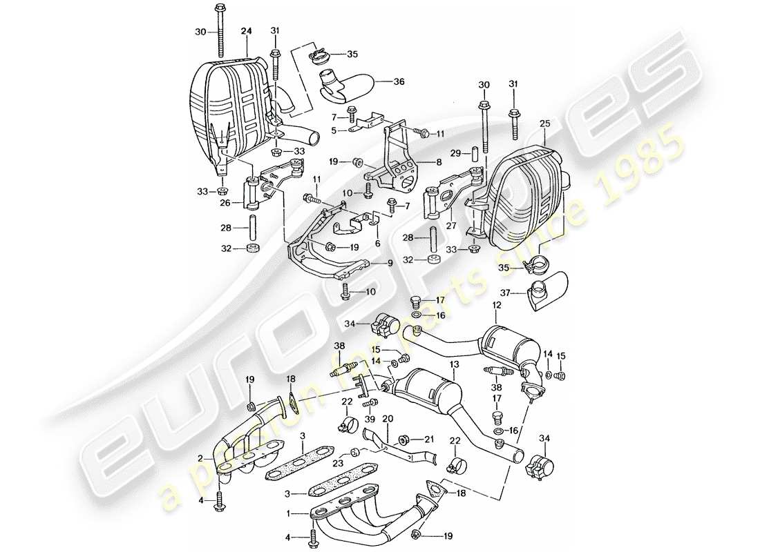 porsche 2001 (996 gt3) sistema de escape diagrama de piezas