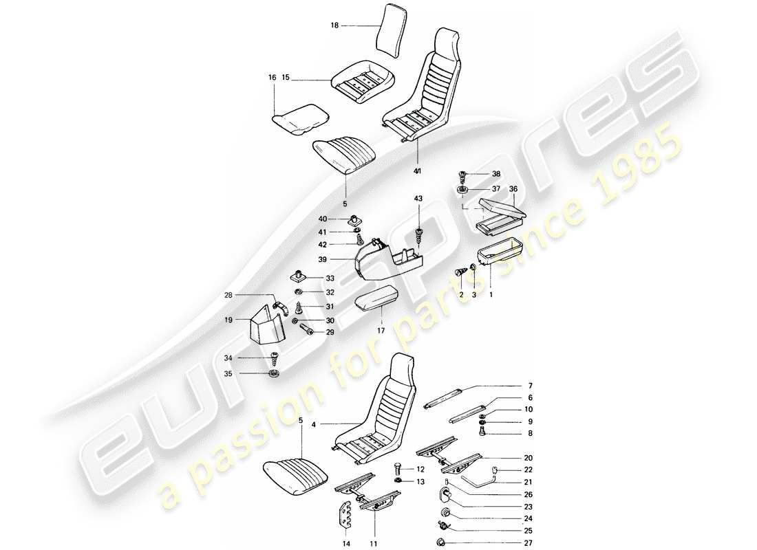 porsche 1972 (914) diagrama de piezas de seat