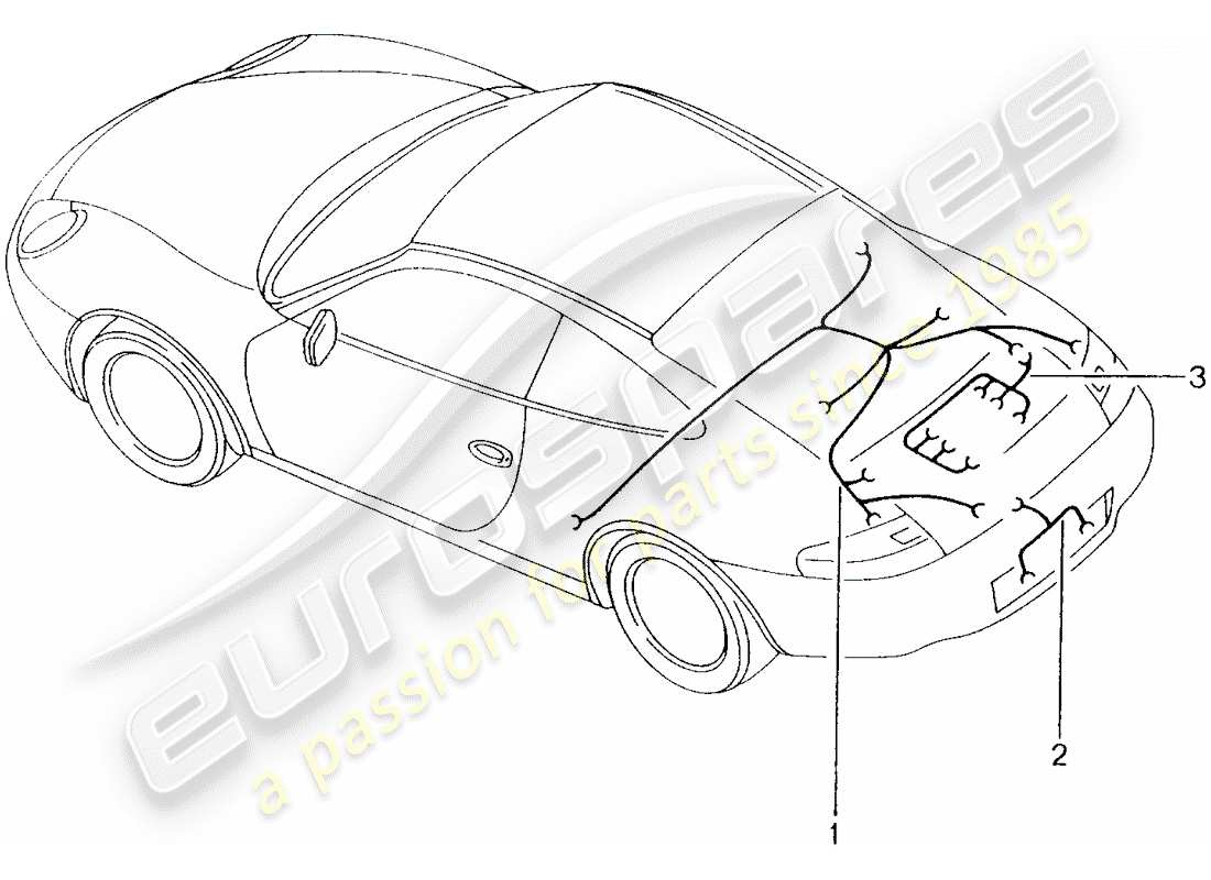 porsche 2005 (996) mazo de cables - parte trasera - luz de freno adicional - luz de matrícula - motor - transmisión - kit de reparación - sistema freno antibloqueo -abs- - indicador de desgaste de pastillas de freno - eje trasero diagrama de piezas