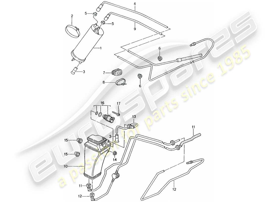 porsche 1994 (993) bote de emisiones evaporativas diagrama de piezas