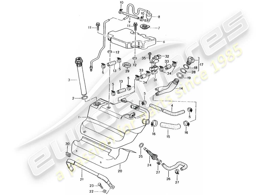 porsche 1996 (993) depósito de combustible diagrama de piezas