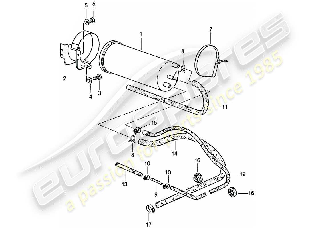 porsche 1986 (911) bote de emisiones evaporativas diagrama de piezas