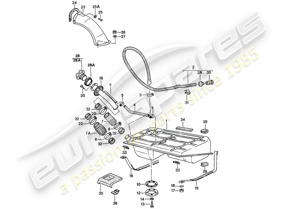 porsche 1977 (924) depósito de combustible diagrama de piezas