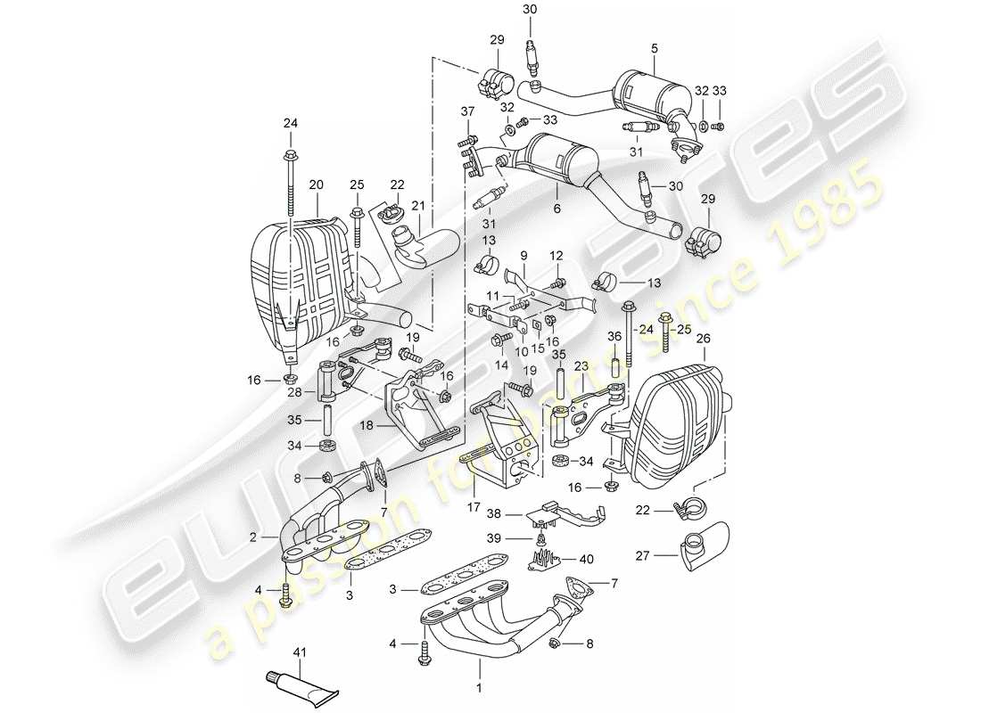 porsche 2004 (996) sistema de escape diagrama de piezas