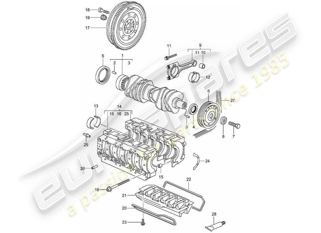 porsche 2005 (996) cigüeñal diagrama de piezas