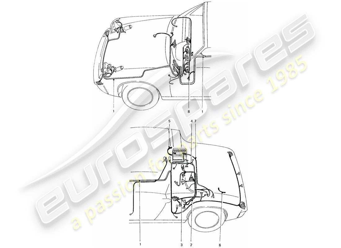 porsche 1972 (914) cableando arneses diagrama de piezas