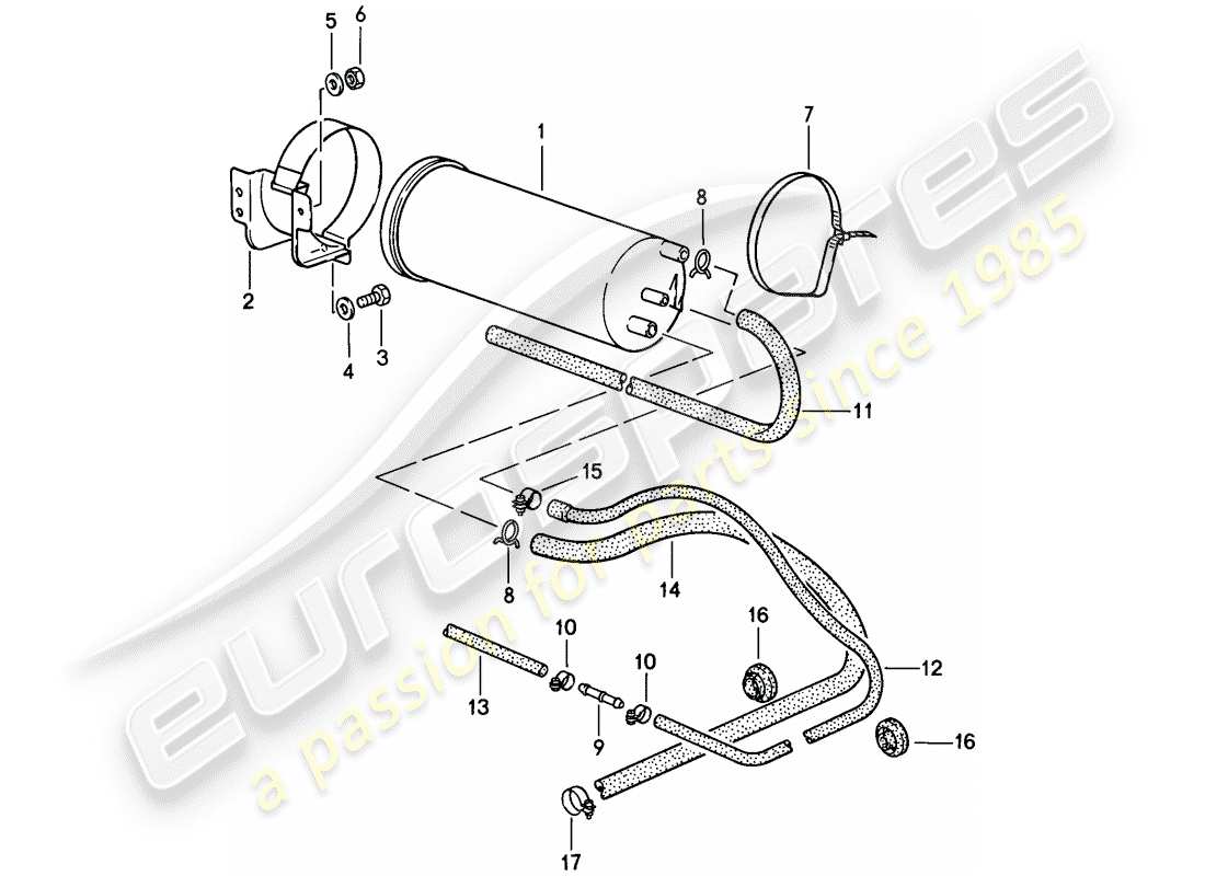porsche 1987 (911) bote de emisiones evaporativas diagrama de piezas