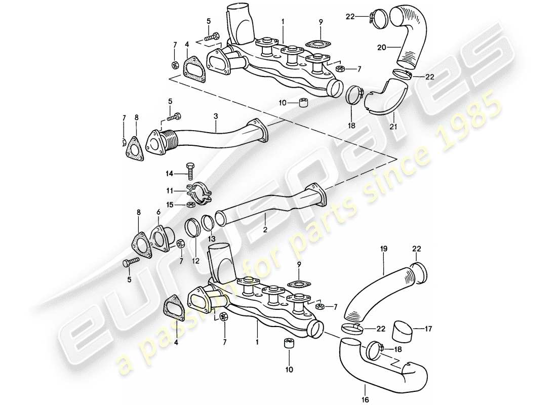 porsche 1987 (911) sistema de escape diagrama de piezas