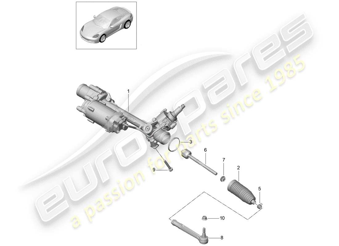 porsche 718 cayman (2020) diagrama de piezas del mecanismo de dirección