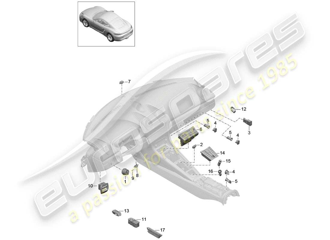 porsche 718 cayman (2020) diagrama de piezas del interruptor