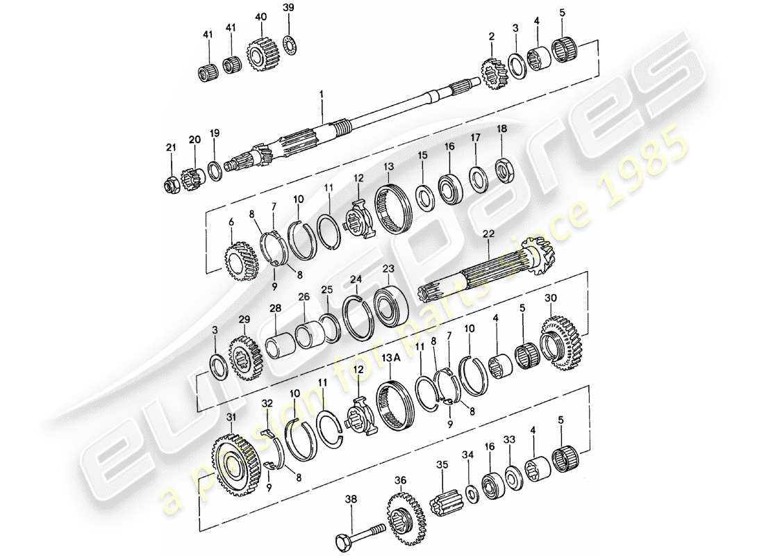 porsche 1983 (911) engranajes y ejes - spm diagrama de piezas