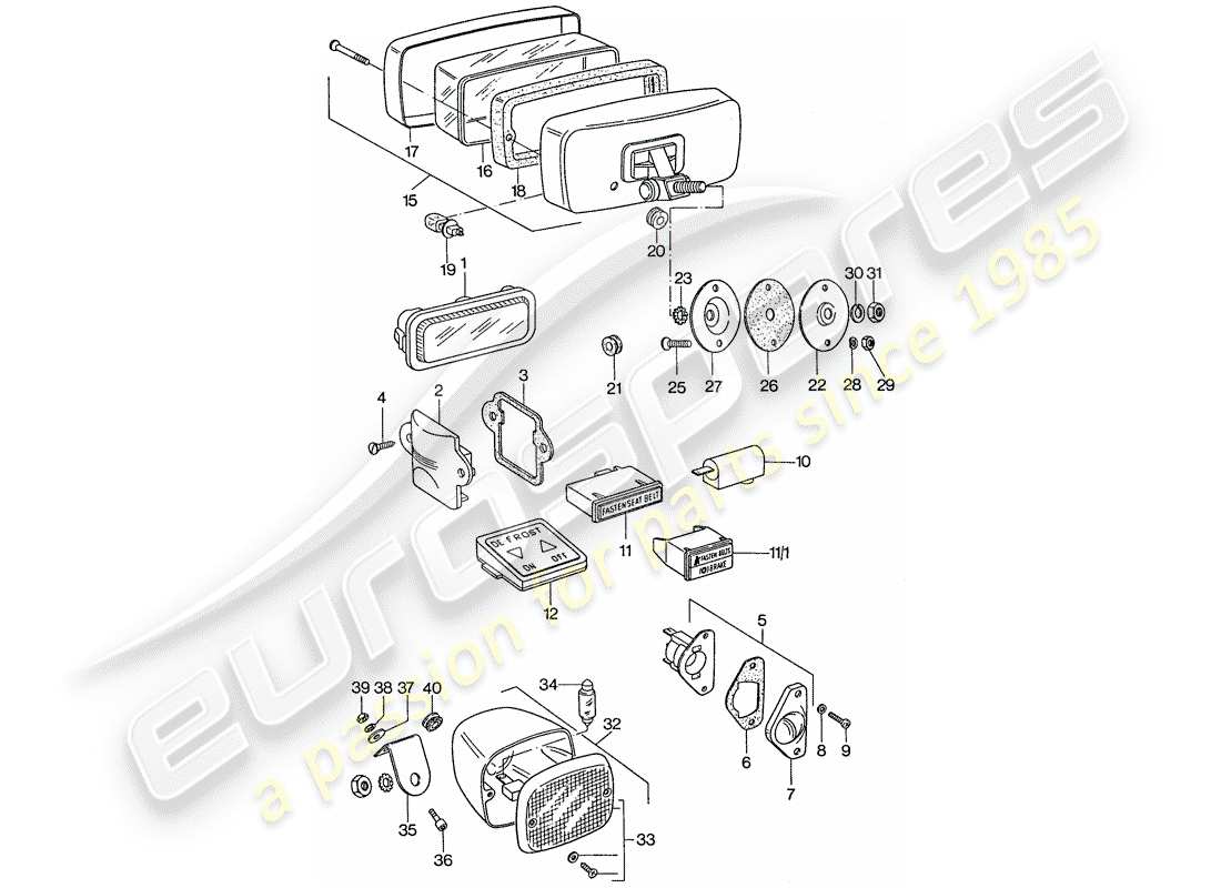 porsche 1977 (911) luces antiniebla - diagrama de piezas de la luz antiniebla trasera