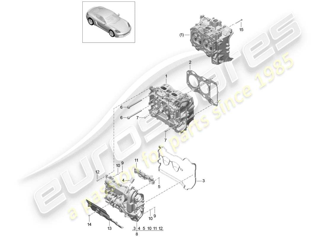 porsche 2020 (718 cayman) cabeza de cilindro diagrama de piezas