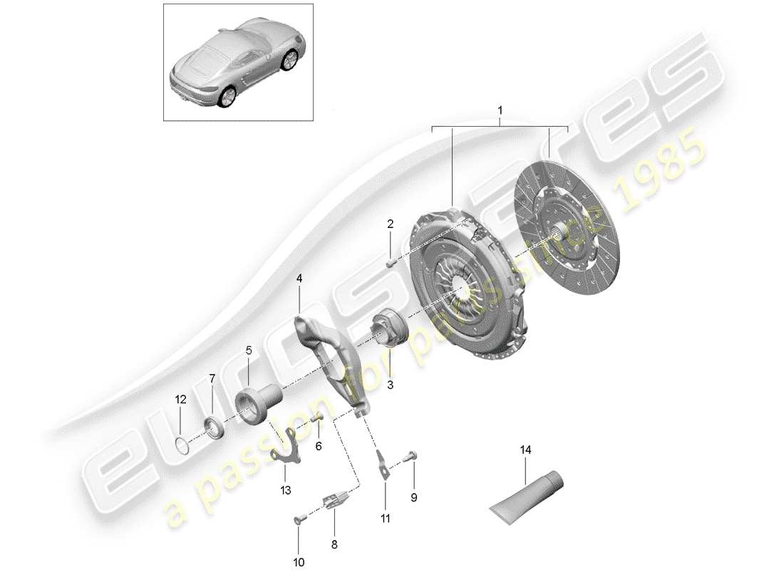 porsche 2020 (718 cayman) diagrama de piezas del embrague