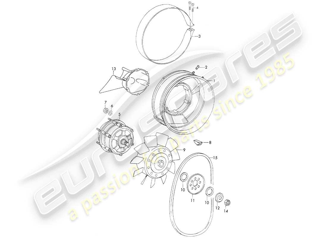 porsche 1973 (911) diagrama de piezas de enfriamiento por aire
