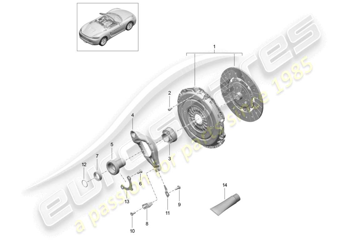 porsche 2020 (718 boxster) acoplamiento diagrama de piezas