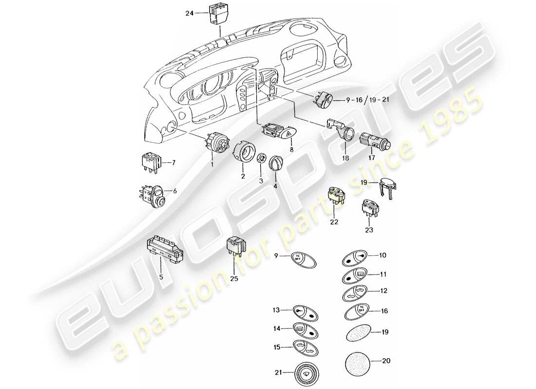 porsche 2002 (986 boxster) diagrama de piezas del interruptor