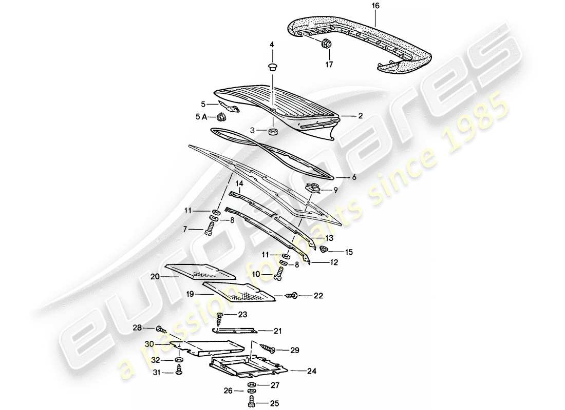 porsche 1986 (911) diagrama de piezas del spoiler trasero