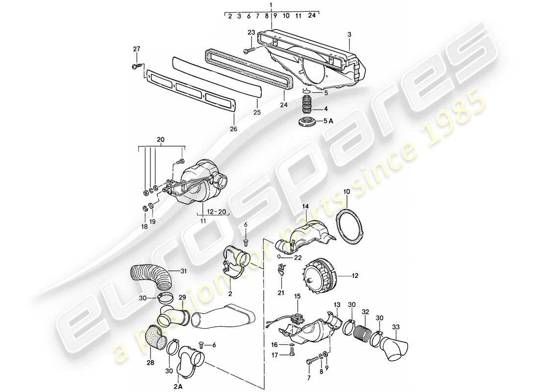 porsche 1986 (911) ventilación - sistema de calefacción 1 diagrama de piezas